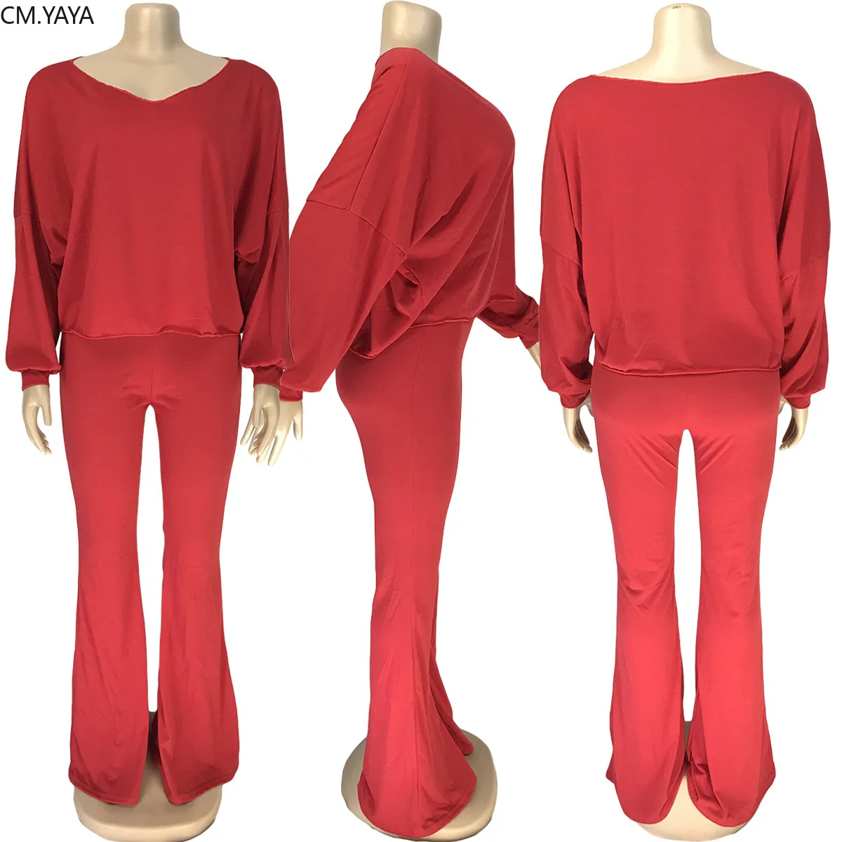 Женский комплект для активного отдыха CM.YAYA свободная футболка широкие брюки-клеш