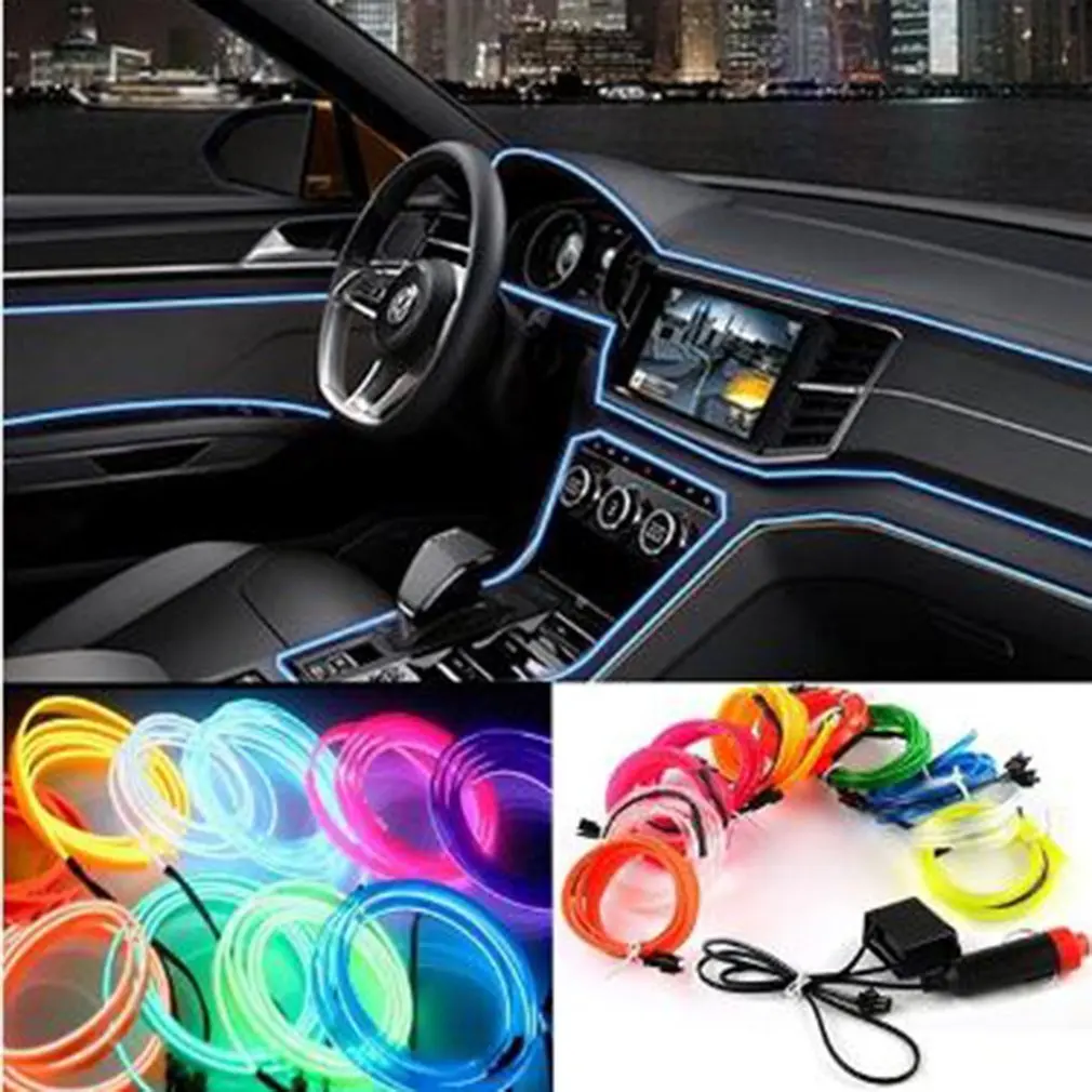 Car Interior Light Strip 12V LED Cold lights Flexible Neon EL Wire Auto Lights Line Decoration Strips Lamp | Автомобили и