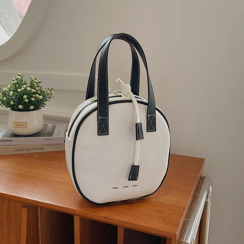 

Женская простая холщовая портативная маленькая круглая сумка популярного цвета, женская сумка на плечо, тканевые сумки на молнии, женские с...