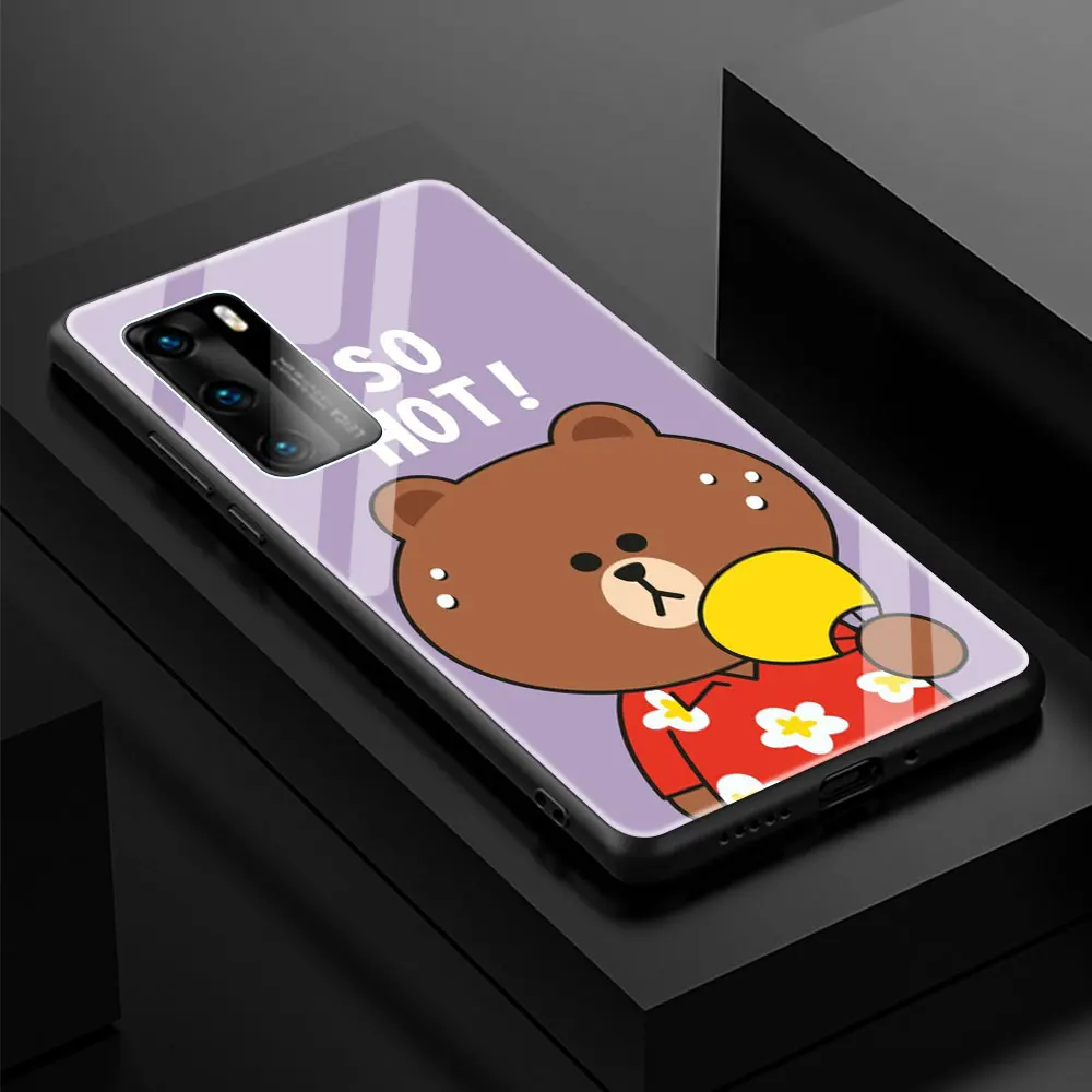 

Fashion Brand Bear Tempered Glass Coque for Huawei P30 P20 P10 Lite P40 P30 Pro P Smart Pro Z Silicone Edge Phone Case Funda