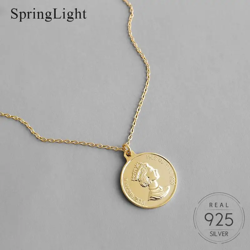 Женское винтажное ожерелье с подвеской в виде монетки от фирмы Springlight 18 К