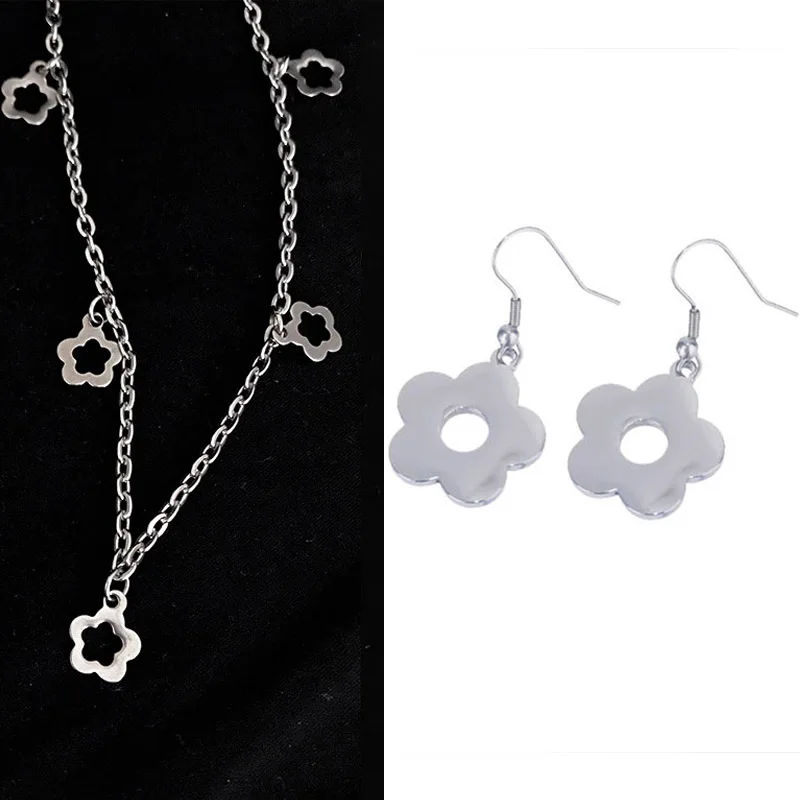small flower earring Милое каваи цветок женское колье-подвеска сладкий корейский Harajuku ожерелье Панк Хип Hp рок крутой девушки из нержавеющей стали ожерелье - Окраска металла: small flower earring