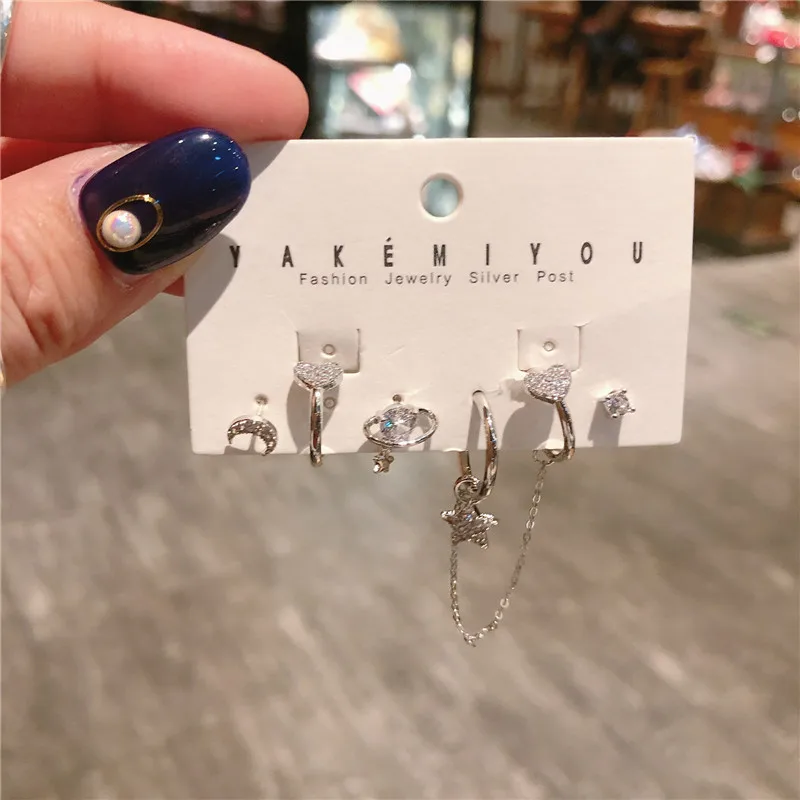 

SIPENGJEL Fashion Cubic Zircon Star Ear Cuff Earrings Set For Women Gold And Silver Color Small Hoop Earrings Jewelry 2021