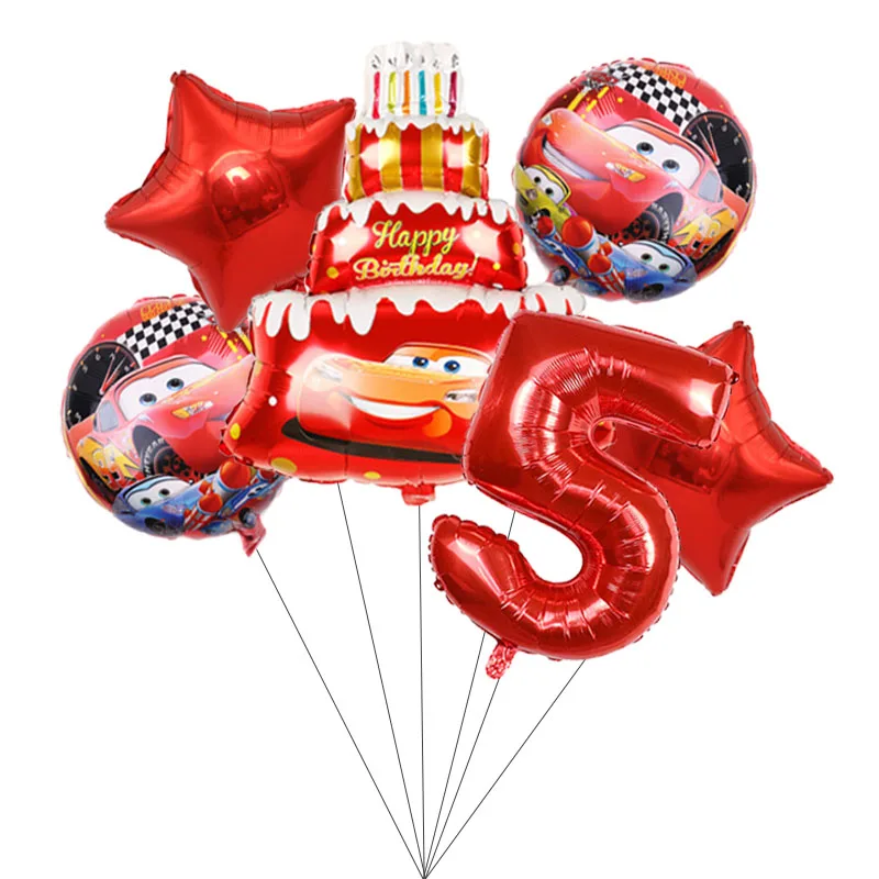 

6pcs Mcqueen Car Birthday Party Decorations Cake Foil Balloons Baby Shower Decor 32inch Red Number Ball Children's Toys
