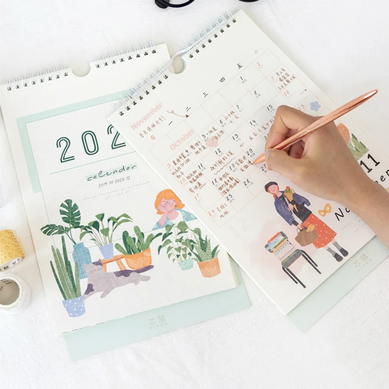 Настенный календарь новый год 2020 свежие творческие цветы ручной росписью