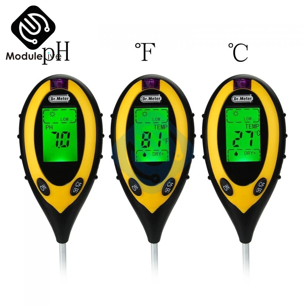 4 в 1 измеритель PH почвы тестер влажности Измеритель температуры интенсивности