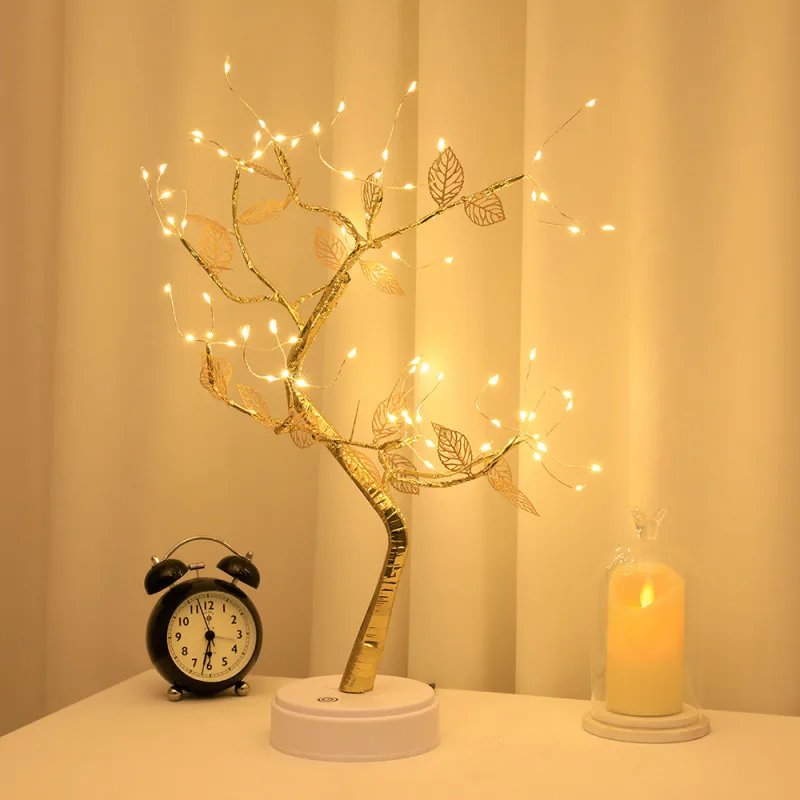 

Gold Leaf Tree Led Light Home Outdoor Decoration Wedding New Year Gift Plum Bossom Flowers Sparkly Lamp Bedroom Ornaments