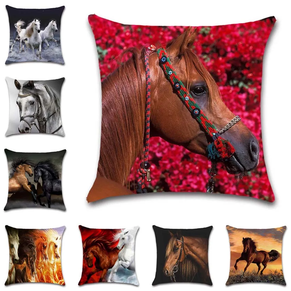 

Чехол для подушки из белой ткани с рисунком лошадей и цветов, декоративный милый домашний диван, стул для друзей, Подарочная наволочка для детской спальни