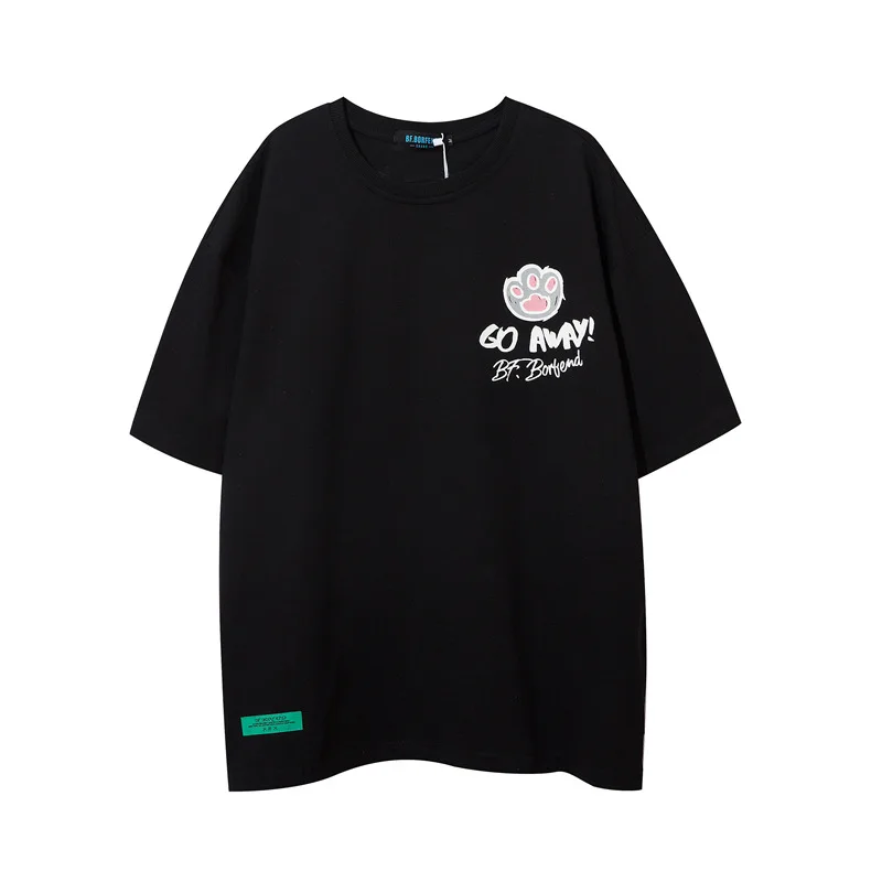 

Fashion Hipster Cute Cat Cartoon Print Short-sleeved T-shirts for Men and Women Oversized Loose Hip Hop Half Sleeves Tees Tops