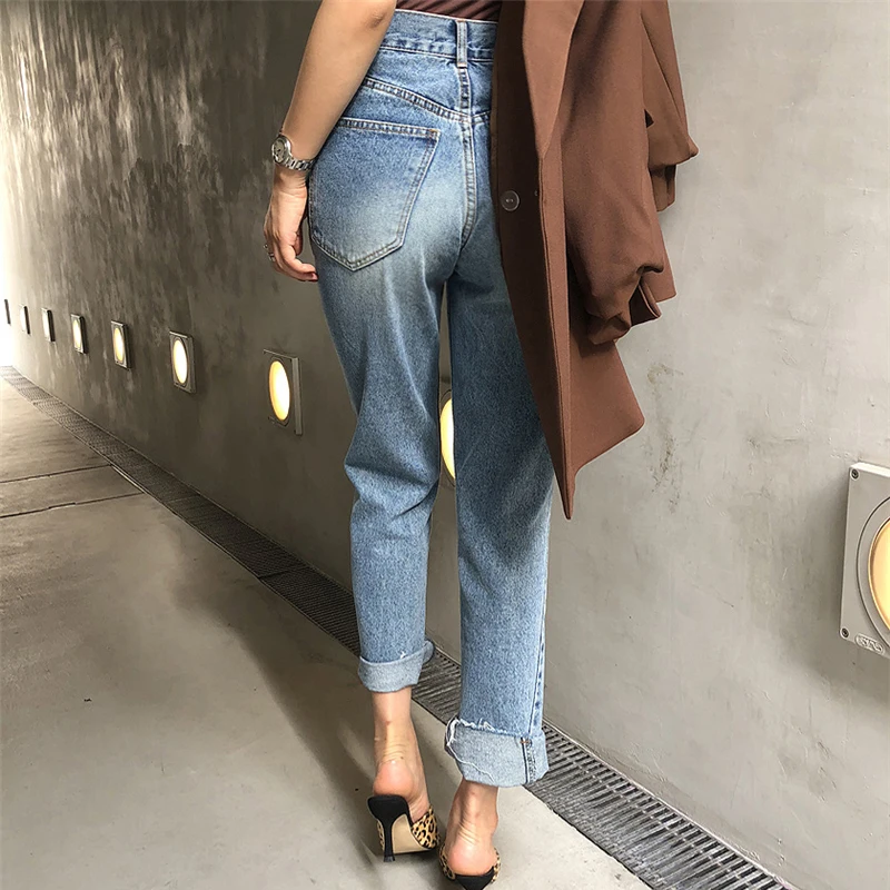 Mozuleva 2019 High Street Straight Women Jean Ankle Length Vintage Stretch Harem Boyfriend Style Female Denim Pant | Женская одежда