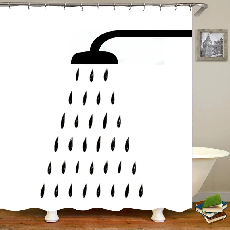 

Funny Water Drops from Shower Head Bathroom Curtain Novelty Waterproof Water Droplet Shower Curtains for Bathtub Humor Decor 180