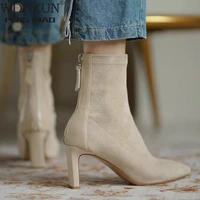 high heel boots womens 2021 new korean style autumn and winter mid heel stretch thin boots pointed toe sock boots women