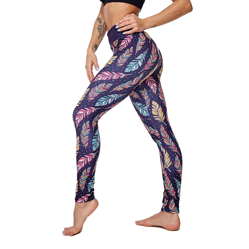 JIGERJOGER 2020 Color feather printed leggings cheap new high waisted yoga pants gym women sport fitness | Спорт и развлечения