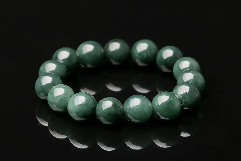 

LETSFUN Fine Jewelry 15mm Perfect Chinese 100% A Grade Natural Jade/ Jadeite Bean Beads Bracelet Free Shipping
