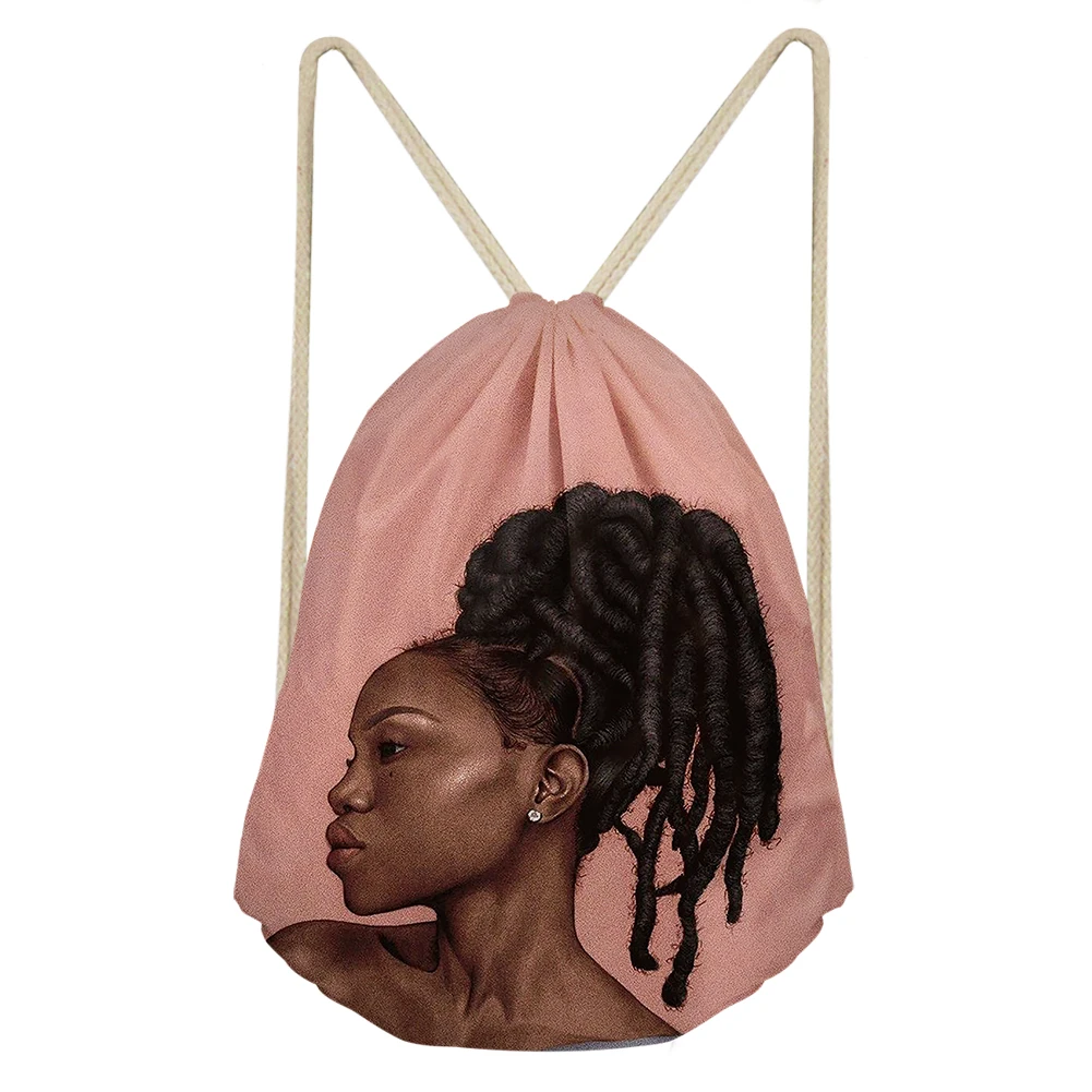 

Black Art African Girl Printing Drawstring Bags Women Ethnic Style Cool Shoulders Bag Ladies DrawString Bagpack New 2020 Mochila