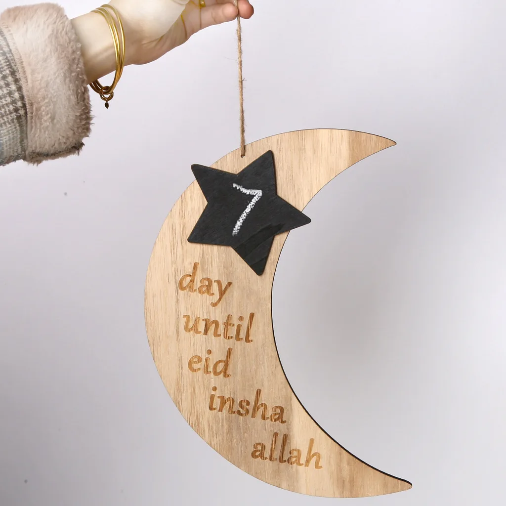 

Wooden Moon Countdown Home Decoration Garland Crafts for Eid Al-Fitr and Eid Moon Countdown Crafts Party Decoration