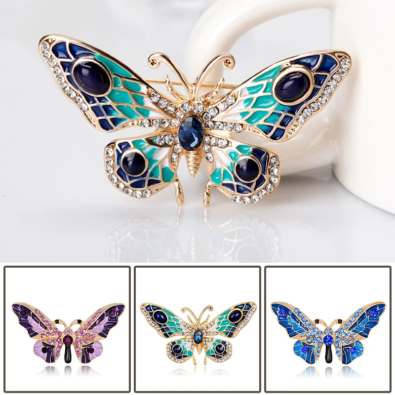 

Korean Butterfly Elegant Crystal All-match Brooch Pearl Rhinestone Insect Lapel Pins For Women Colorful Alloy Charm Fashion Gift