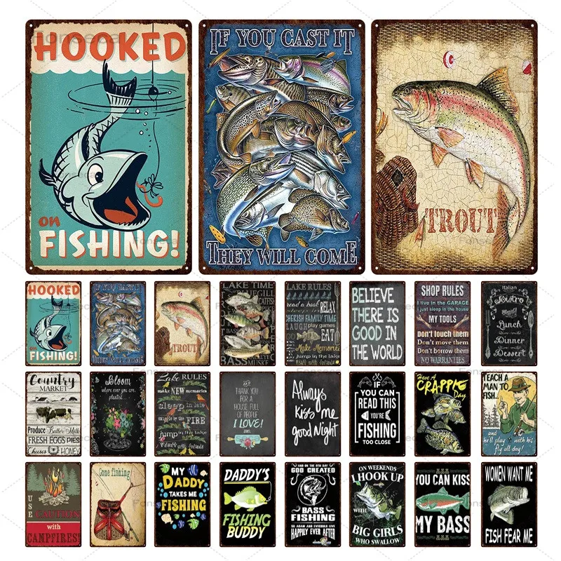 

Lake Rules Metal Tin Sign Go Fishing Vintage Farm Country Market Plate Wall Art Decoration Retro Iron Painting Plaques20*30cm