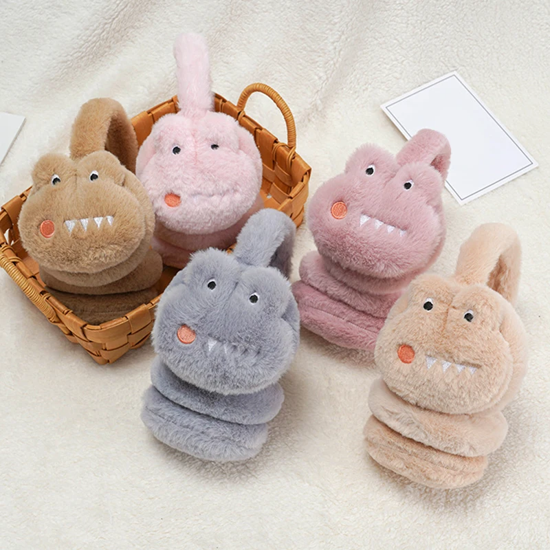 

Korean Version Plush Earmuffs 1PC Cartoon Cute Dinosaur Earmuff For Girls Kids Winter Warm Comfortable Riding Earmuffs