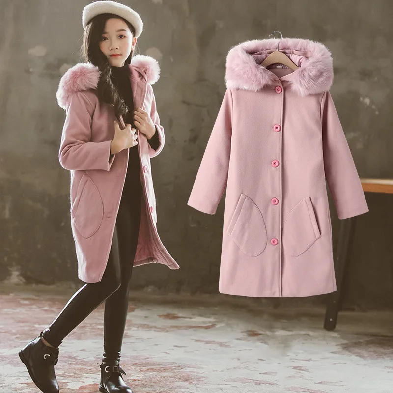 Детское шерстяное пальто с меховым воротником на Возраст 4 14 лет|Шерсть и