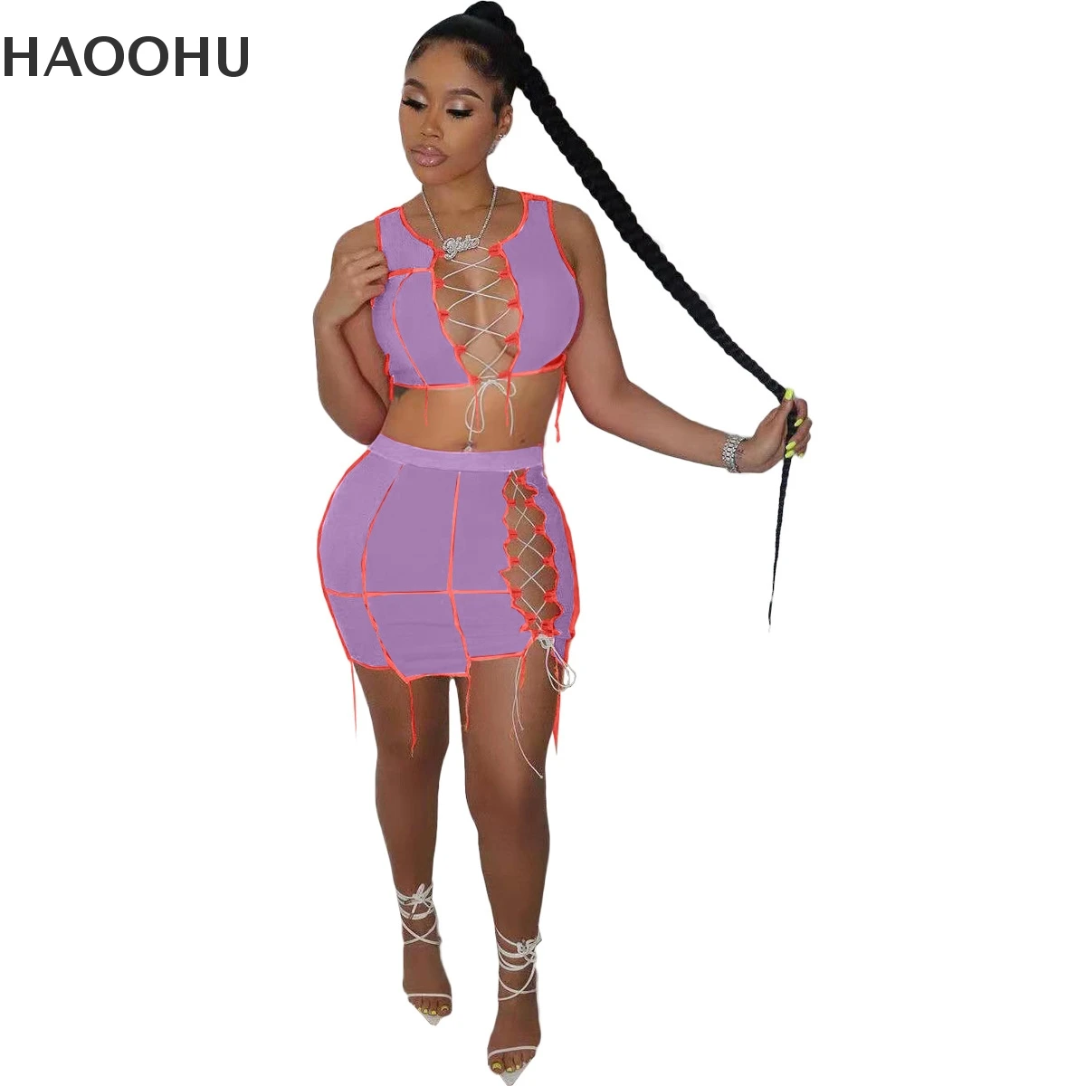 

HAOOHU женская одежда летняя новая мода Женский Повседневный свободный сексуальный однотонный костюм из двух частей