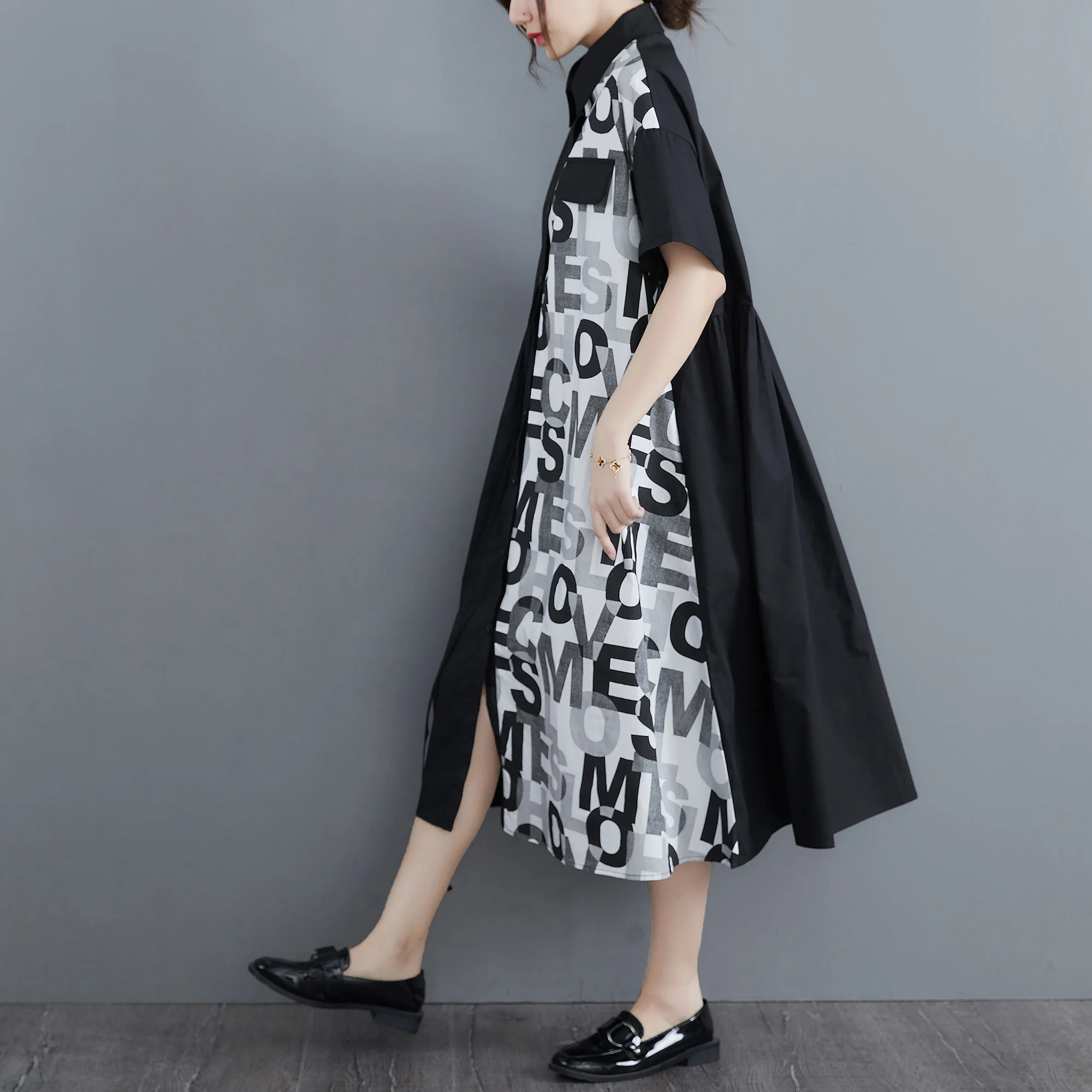 

Woman dress patchwork dress colorblock dresses short sleeve turn-down collar plus size printing 2021 summer vestidos hot