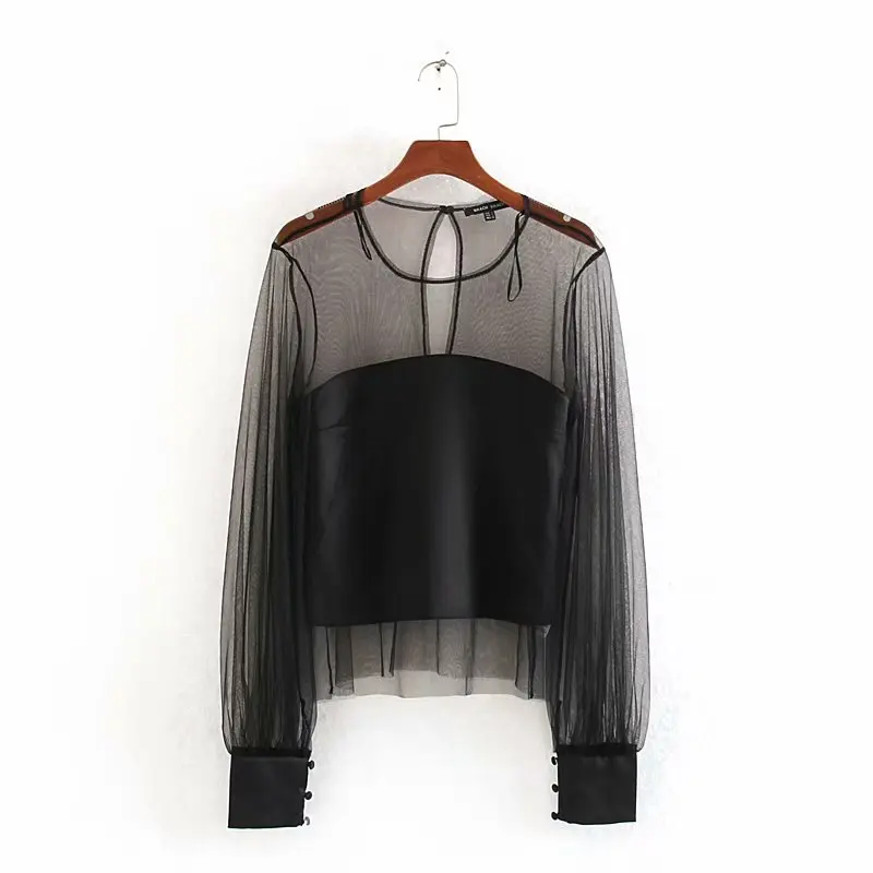 Женские блузки с круглым вырезом и длинными рукавами повседневные элегантные