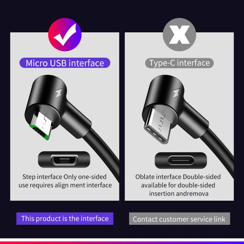 2 pack Right Angle Micro USB Cable Reversible Connector Fast Charging DataSync Cord 3A for Samsung Galaxy S6 S7 Edge Note |