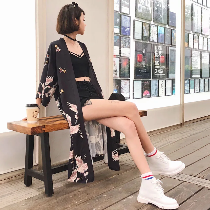 Длинные Стиль Женская японская мода кардиган солнцезащитный крем Haori пальто