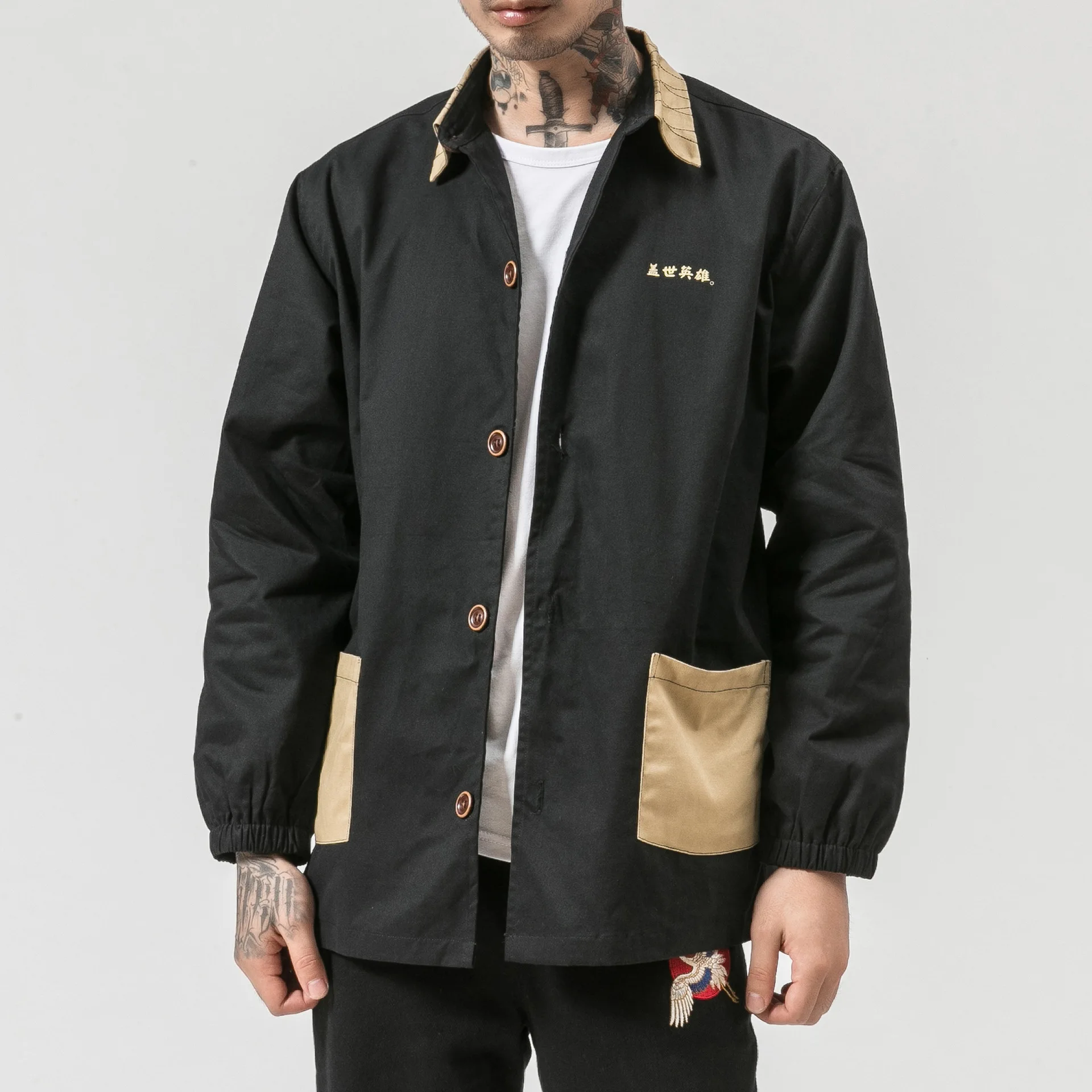 

2021 Chinese style autumn and winter men's wear with cotton thickened loose print national trend cardigan jacket men's coat