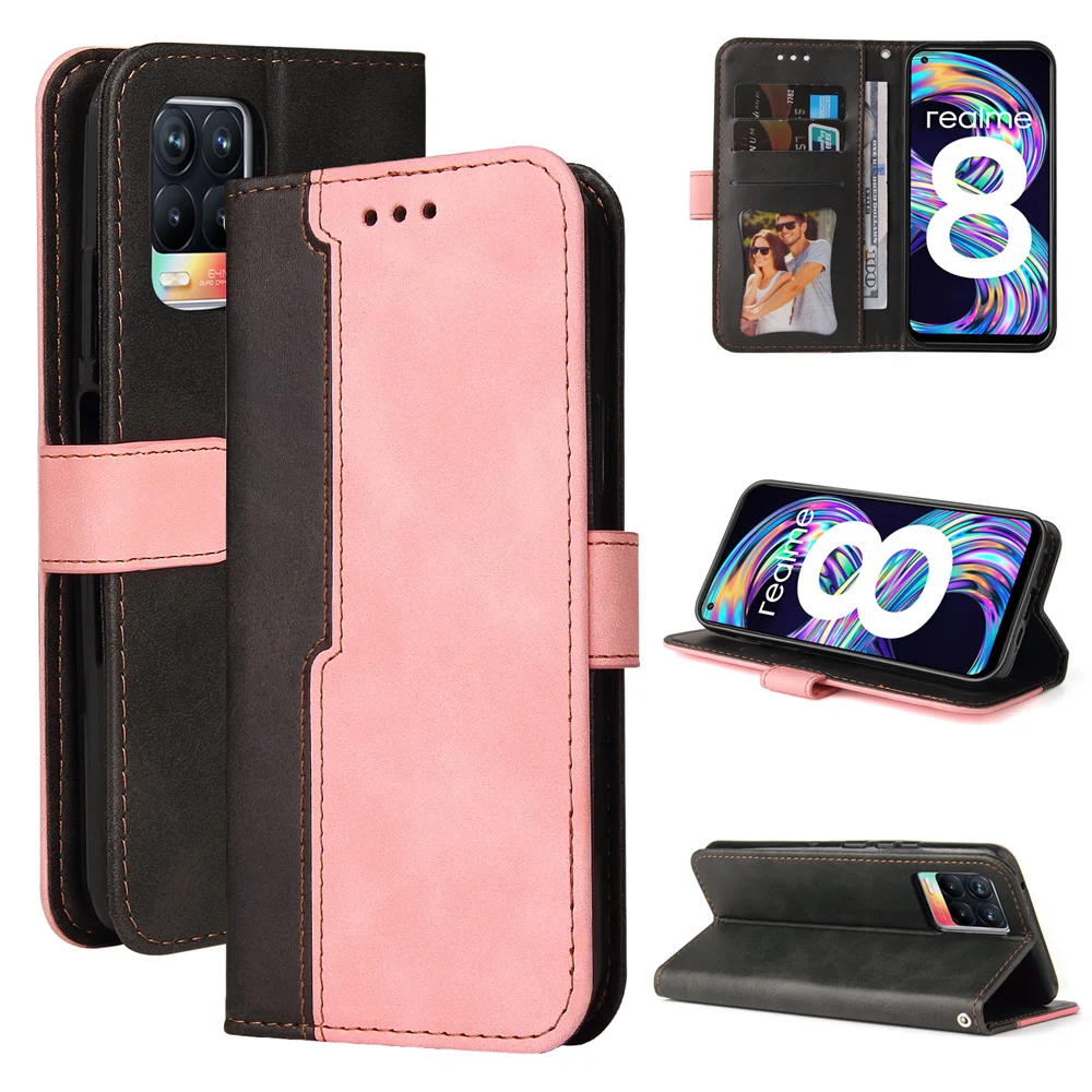 

Leather Case for OPPO Reno 6 5 Pro Plus 4Z 5Z 5G Find X3 X2 Lite Realme 8 C20 C21 6i 5i C3 F19 A54 A74 Flip Splicing Cover