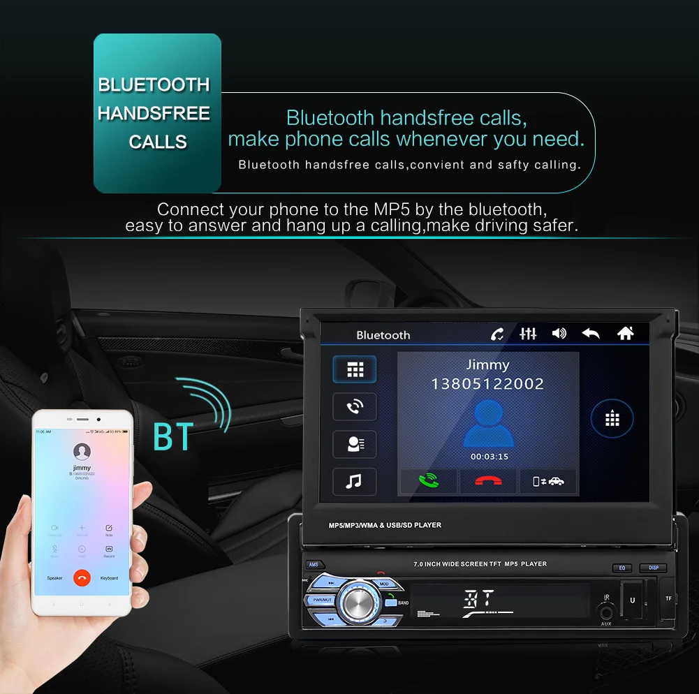 Автомобильный радиоприемник USB FM стерео TF MP4 MP5 плеер Bluetooth сенсорная кассета 1 Din