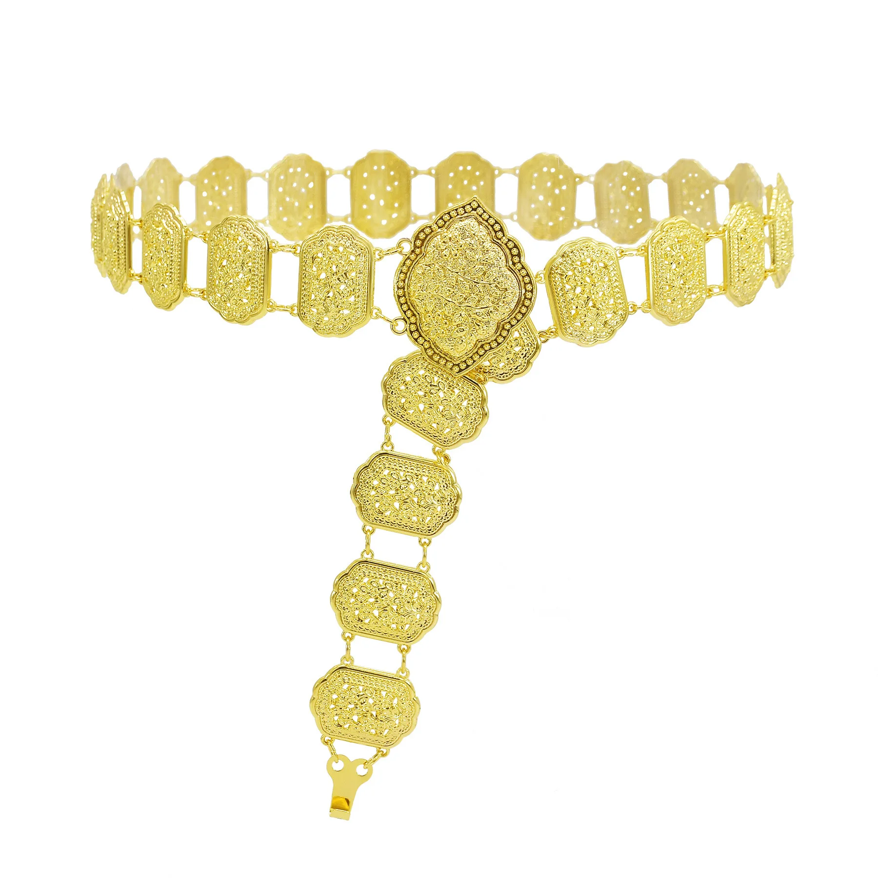 Женский пояс для танца живота с металлическими цепочками в виде листьев |