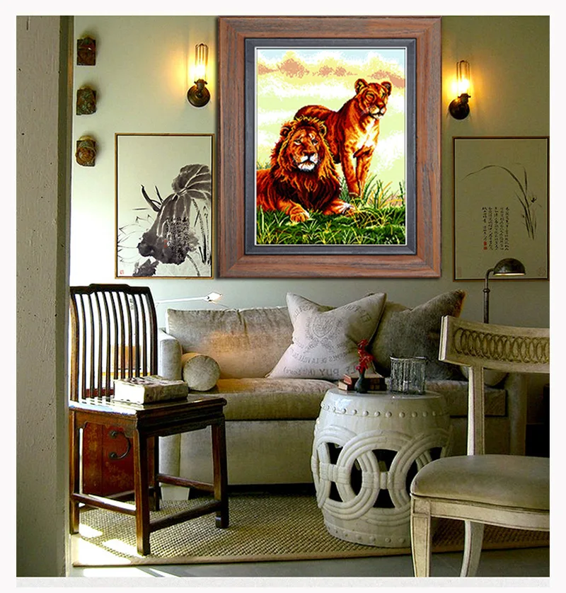 Набор для вышивки львами и пар крестиком DMC|embroidery work|embroidery customcanvas digital camera bag |