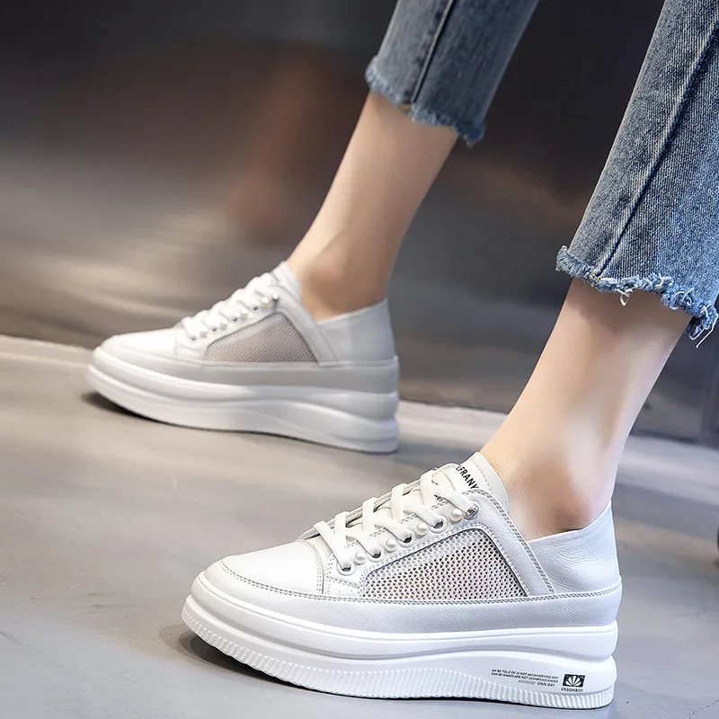 

FEDONAS Cross Tied Women Falt Shoes Genuine Leather Platform Round Fashion Newest Shoes Woman 2021 Summer Newest Women Sneakers