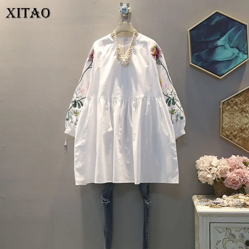 XITAO модное вышитое Цветочное платье с рукавами для женщин свободного размера