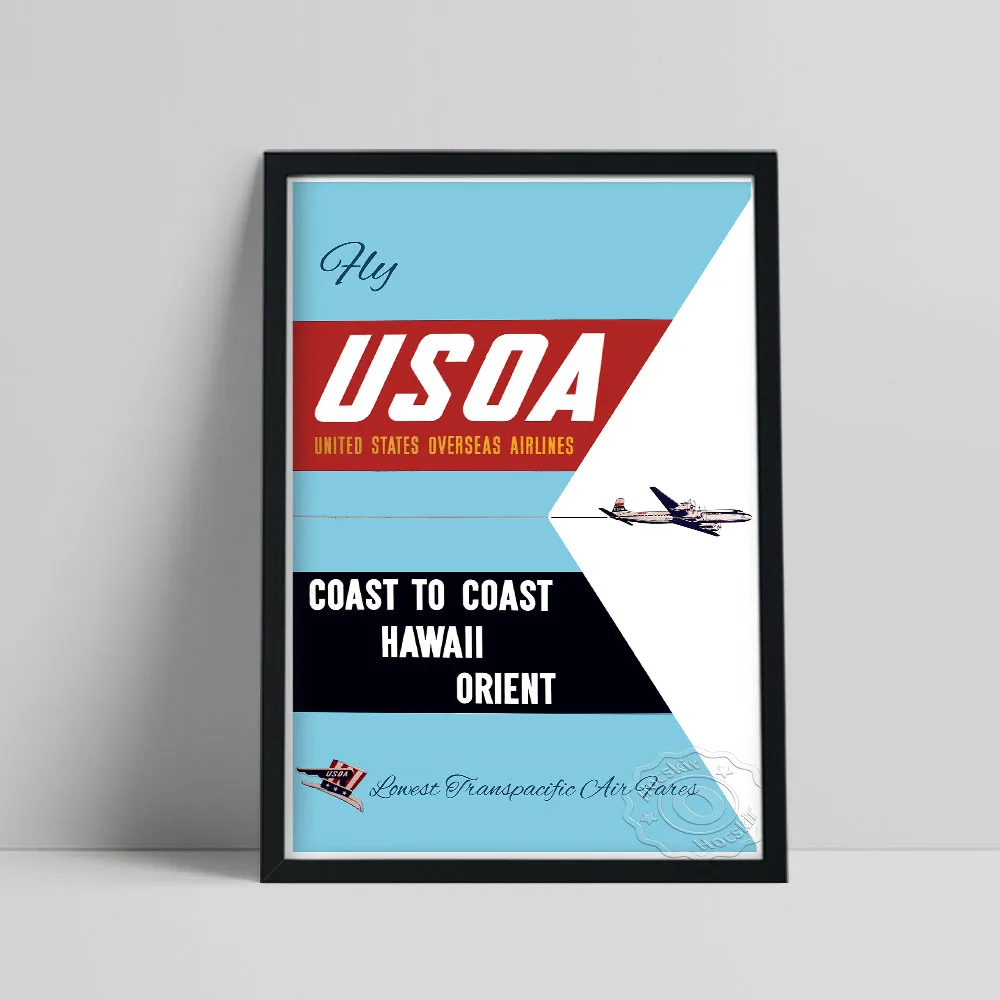 

America Air Travel Poster, Airline Flying Propaganda Canvas Painting, Concise Blue White Background Wall Picture Home Decor Gift