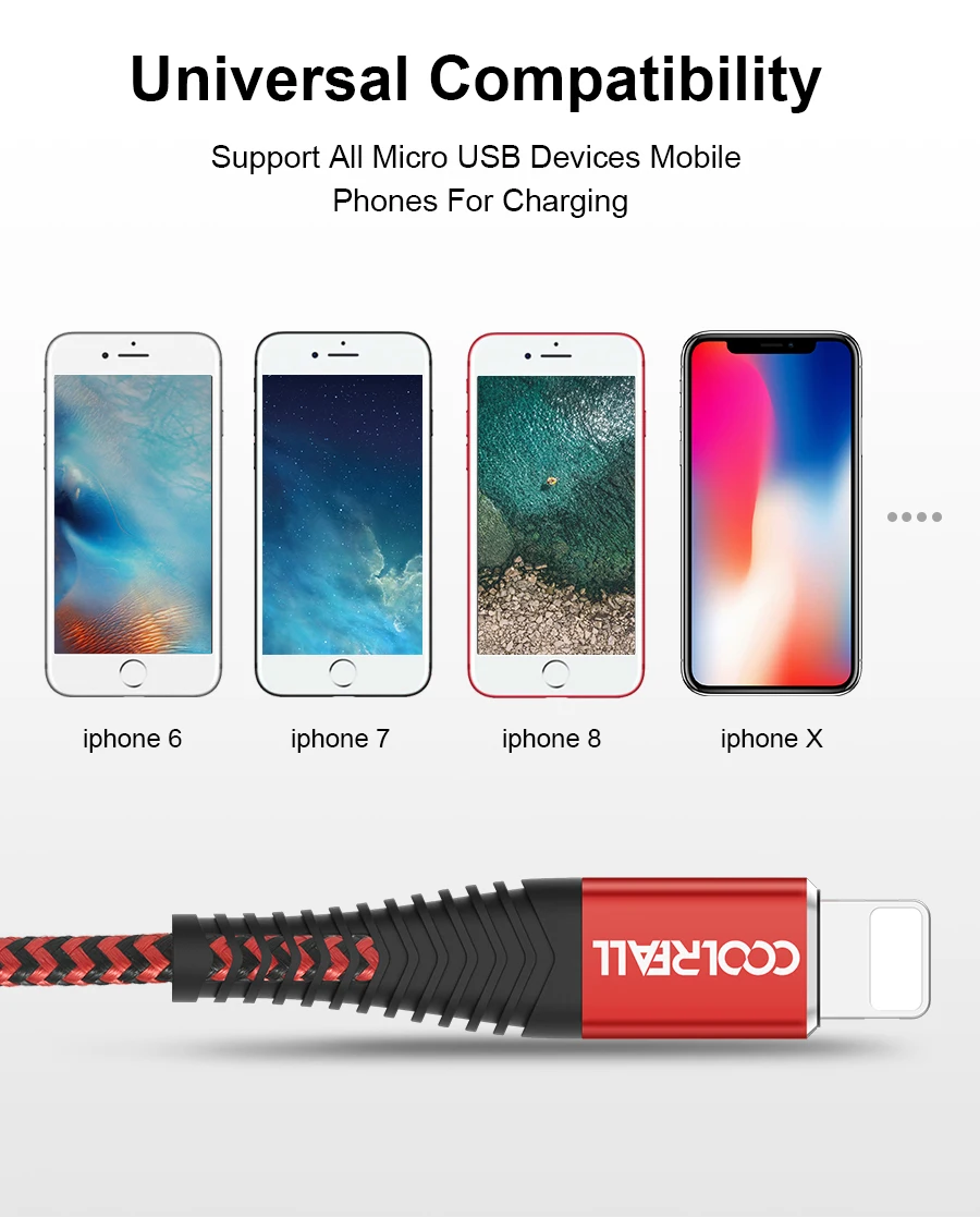 Coolreall USB кабель для iPhone 11 pro max Xr X 8 7 6 plus 6s 5 s plus iPad 2.4A кабель для быстрой зарядки кабель для передачи данных для мобильного телефона