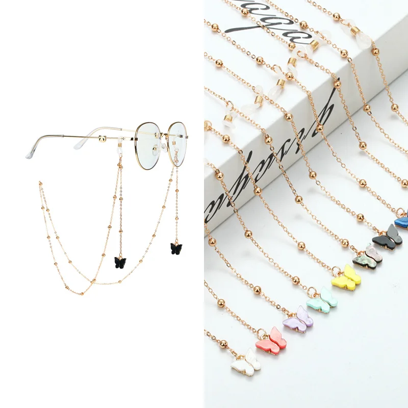 

Элегантная женская разноцветная подвеска в виде бабочки, противоскользящая цепочка для очков, шнурок, подвеска для очков на шею