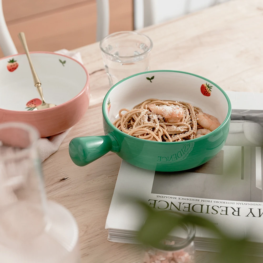 Салатная чаша чаши для супа с ручками 600 мл керамические узором клубники столовые