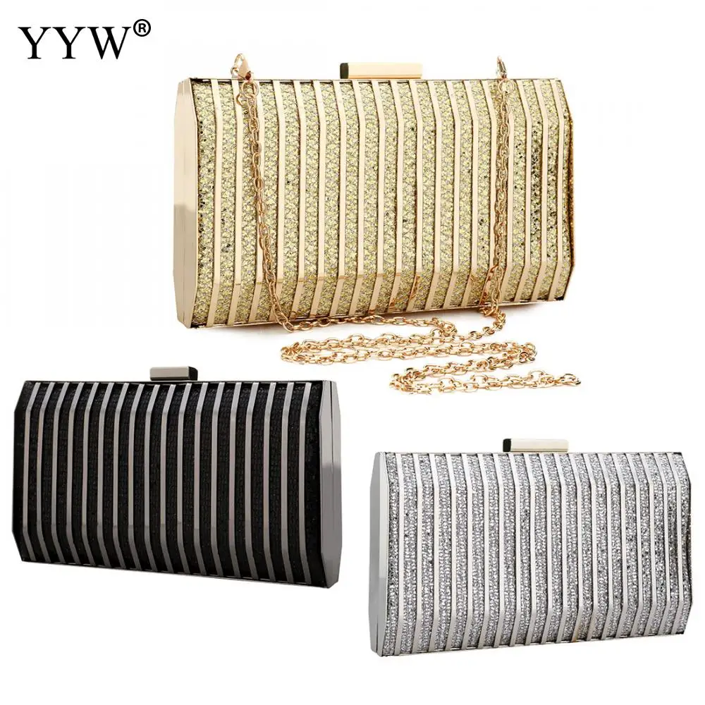 Gold Crossbody Bag For Women Fashion Evening Party Clutch Bags Over Shoulder Purse Bolsa Feminina Zinc Alloy Sequin Clutch