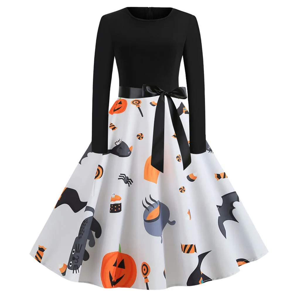 Женский костюм Винтажный Длинный Рукав Хэллоуин 50s домохозяйка вечернее платье Любовь live Косплей