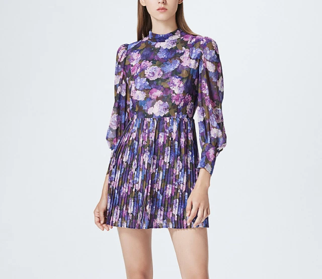 Женское мини-платье с цветочным принтом Короткие плиссированные платья из 100%