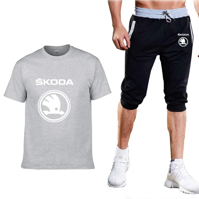 Новинка 2020 летний мужской костюм для Skoda Мужская футболка с принтом логотипа