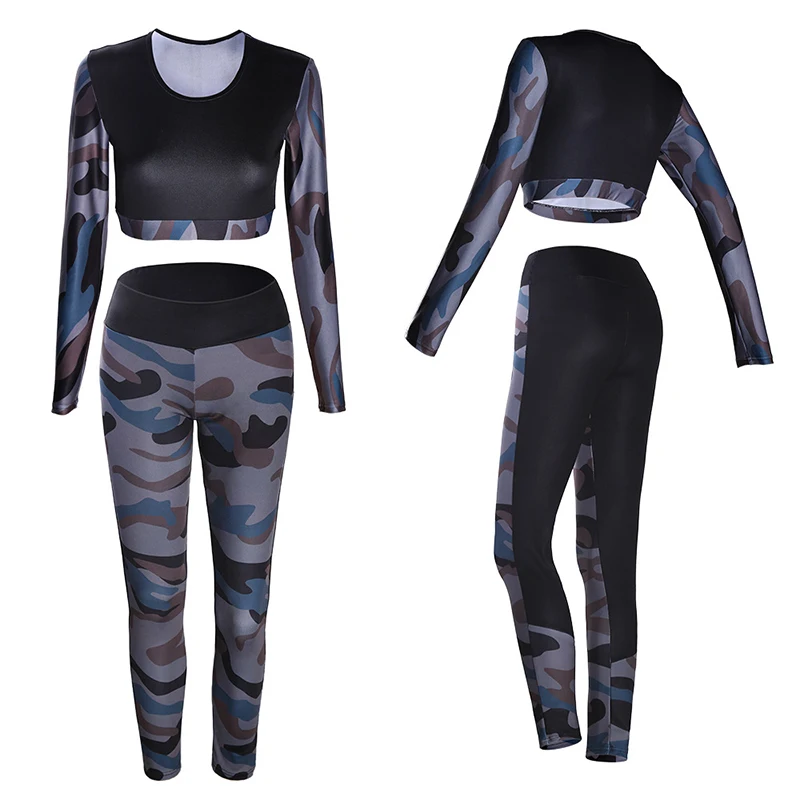 Camouflage green Женский спортивный костюм, женская одежда с подкладкой для фитнеса, спортивная одежда, комплект для йоги, гимнастический костюм для бега, спортивная одежда для бега, женские леггинсы для упражнений - Цвет: Camouflage green