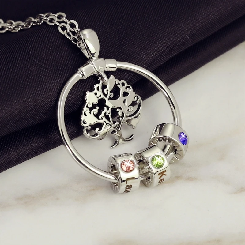 

3 Styles Copper Material Tree of Life DIY Beaded Necklace Birthday Stone Hollow Wishing Tree Clavicle Chain Female