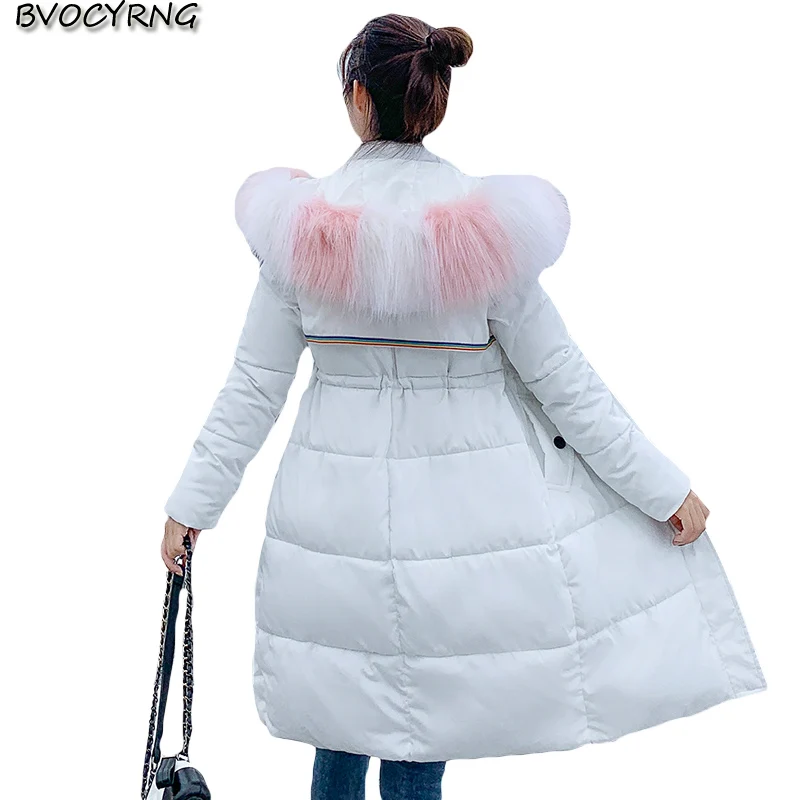Большой меховой воротник студенческое свободное хлопковое пальто Женская