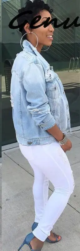 

Genuo 2019 New Women Denim Jacket Autumn 2019 Hot Sale Long Sleeves Jeans Jackets Lapel Tops Pocket Single Breasted Casual Coat