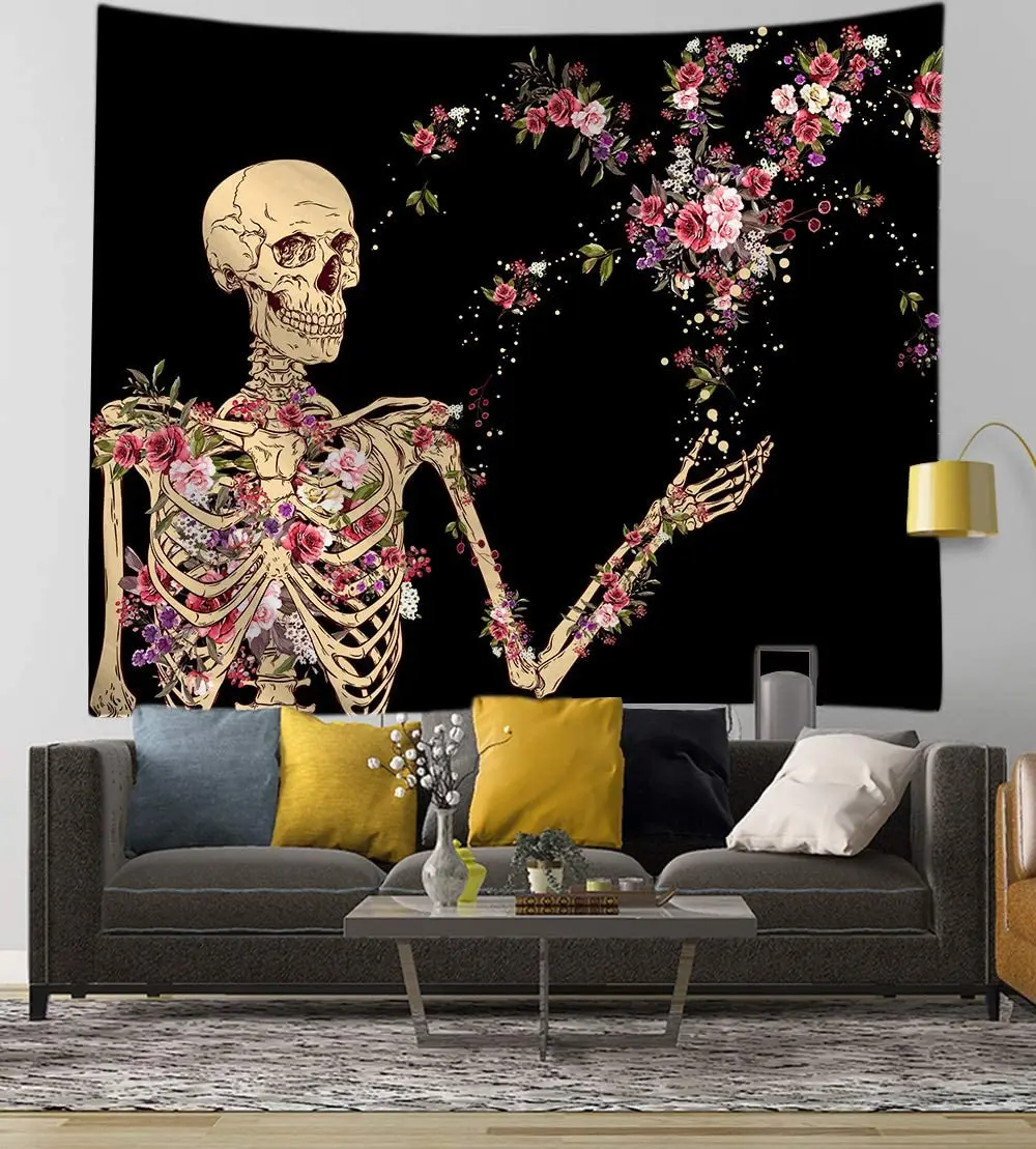 

Skull Skeleton Watercolor Flowers Bouquet Wall Hanging Tapestry