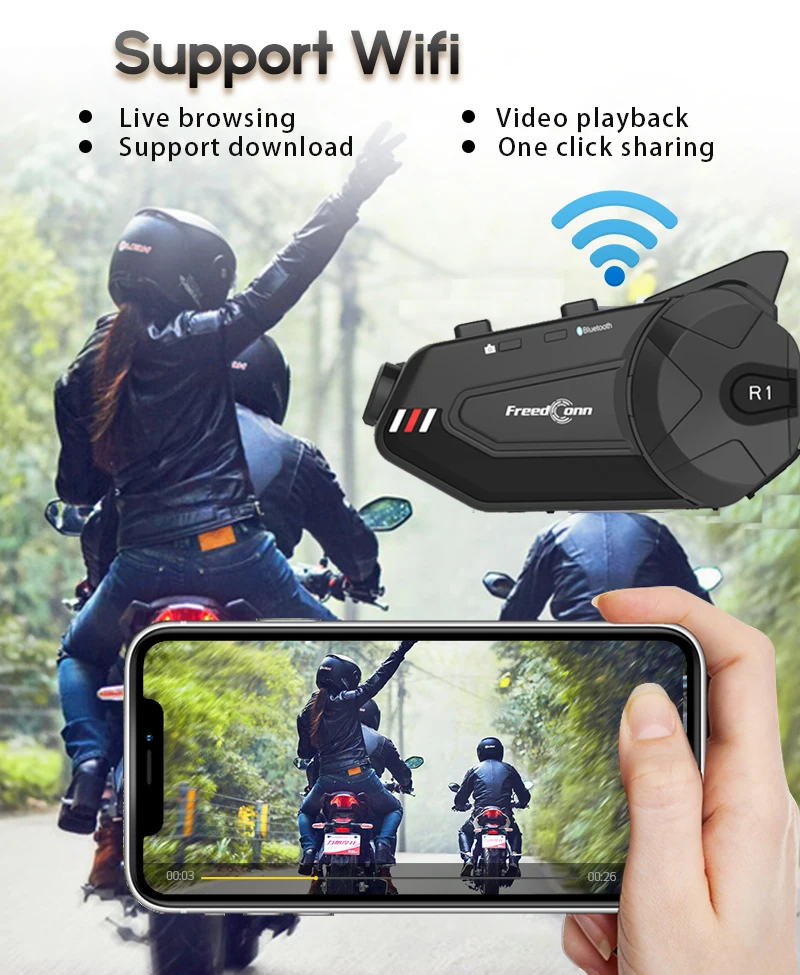 Переговорное устройство для мотоцикла Freedconn R1 Plus водонепроницаемое HD-объектив